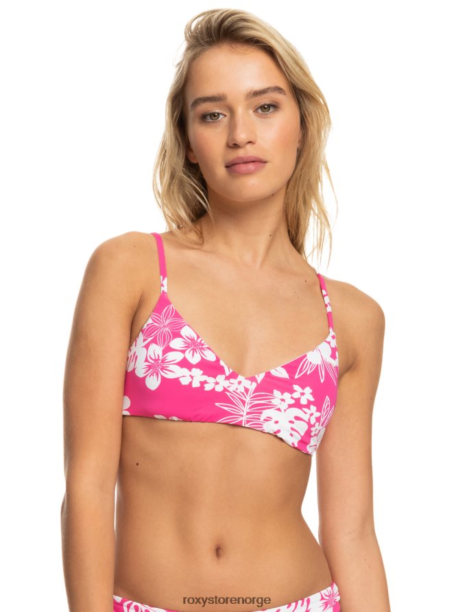 kvinner Roxy trykt beach classics atletisk trekant bikini topp sjokkerende rosa hallo aloha 2B2N8R642 | bikini topper