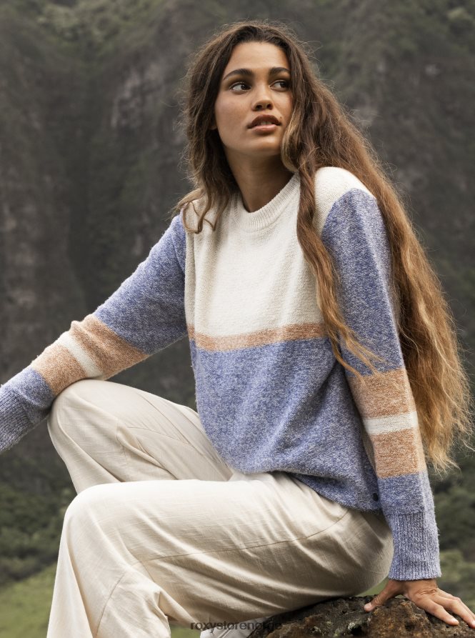 kvinner Roxy ekte rillestripet genser bijou blå 2B2N8R491 | gensere