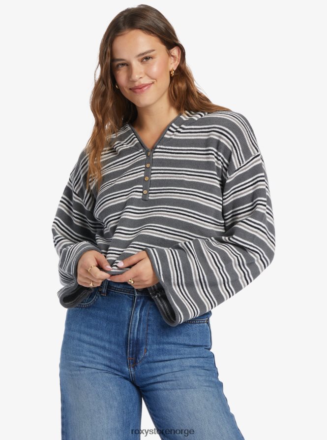 kvinner Roxy sidesveip poncho hettegenser antrasitt retro stråler stripe 2B2N8R447 | hettegensere