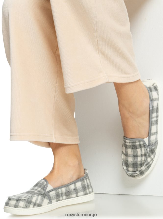 kvinner Roxy minnow imitert pels-fôret slip-on sko grå pledd 2B2N8R1447 | joggesko